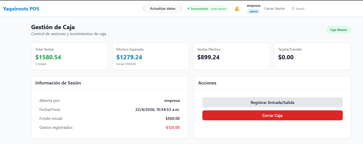 Pantalla de corte de caja — corte ciego, entradas, salidas y diferencia real
